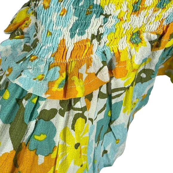 Faithfull The Brand SZ 4 Margherita Mini Dress Annina Floral V-Neck Smocked - Picture 4 of 7